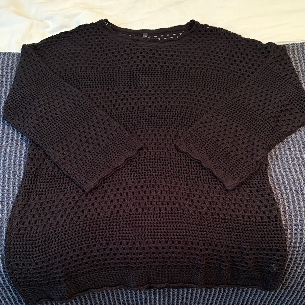 Elegant Black Crochet Top Swim Coverup